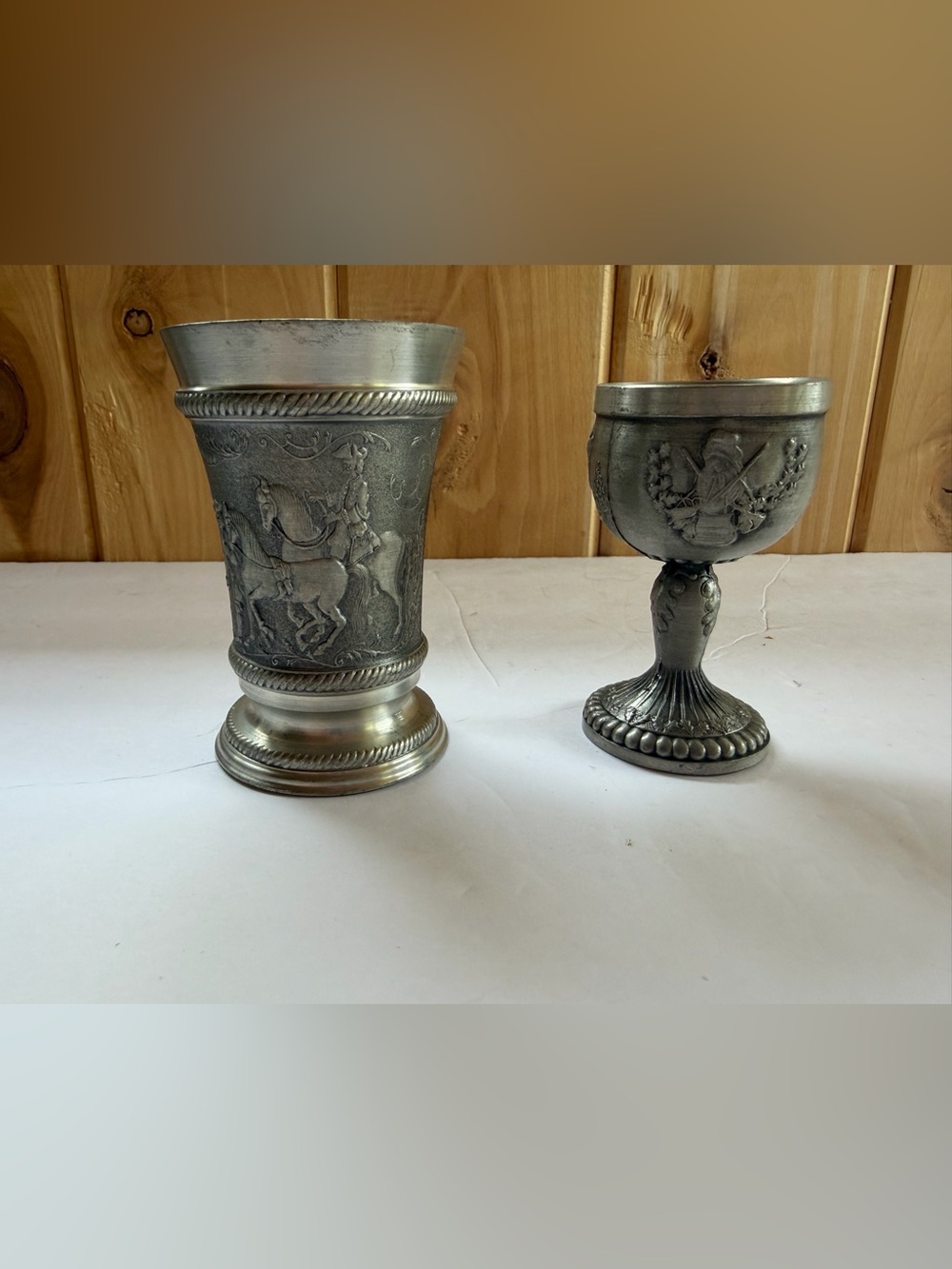 Vintage Set of  1SKS-Zinn 95%  and 1 Unbranded Pewter 2" Shot Glass Germany Made